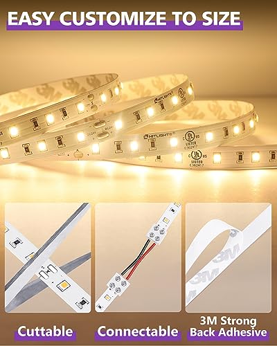 HitLights 24V Warm White LED Strip Lights 26.2ft Indoor Use, 3000K, Backed 3oz PCB