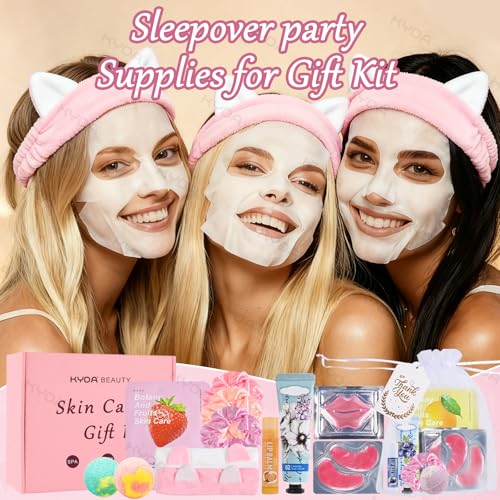 KYDA 132PCS SPA Party Supplies for Women, Include Face Masks, Hand Cream, Lip Balm, Under Eye Patches, Lip Mask, Foot Bath Bomb, Hair Tie and Hair Band, Spa Birthday Sleepover Party Supplies for Girl