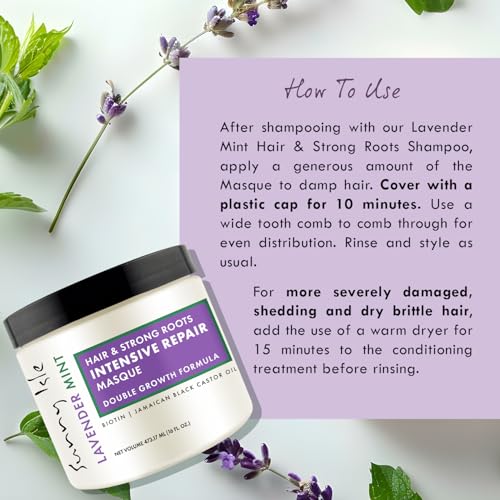 Sunny Isle Lavender Mint Hair & Strong Roots Intensive Repair Masque - Biotin, Jamaican Black Castor Oil - 16 oz