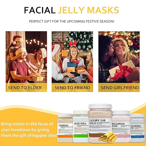 Jelly Mask Powder for Facials Care,Hyalorunic Acid 24k Gold Aloe Vera Jelly Masks for Facials Professional