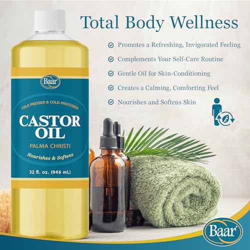 Baar 32 oz Cold-Pressed Hexane-Free Castor Oil for Skin, Hair, Massage — Pack of 1