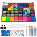 Professional Face Painting Kit, Water-Based Non-Toxic Makeup Set with Stencils, Gems, Brushes for Halloween, Carnival, Parties, School Events, Festivals (42 Colors)