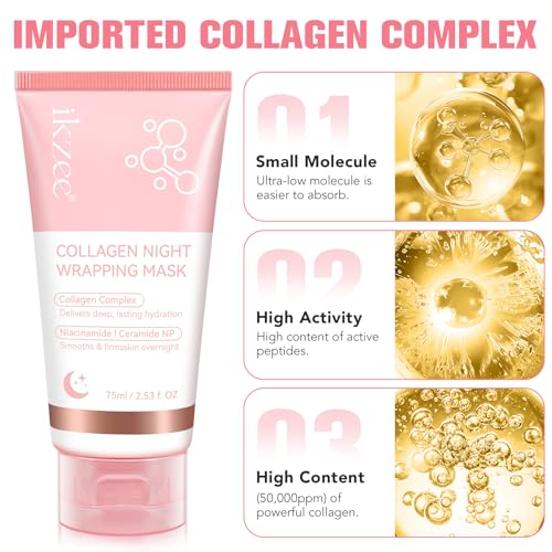 Collagen Night Wrapping Mask, Collagen Overnight Peel Off Facial Mask, Hydrolyzed Collagen Face Mask