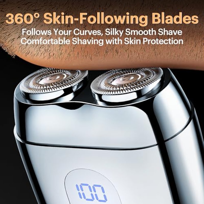 2026 New Portable Alloy Mini Shaver ? Electric Travel Gift Razor for Men, LED Display, USB-C Rechargeable 60-Mins Runtime, Waterproof, Wet/Dry Shave, Easy Cleaning Magnetic Detachable Head, Silver