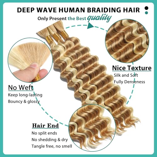 Protaw 14 Inch #27p613 Deep Wave Human Braiding Hair 120g Boho Curly Extensions