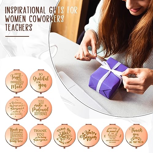 Kathfly 10 Pcs Employee Appreciation Gifts for Women Empowerment Gifts Inspirational Compact Mirror Thank You Gift Motivational Magnifying Pocket Mirror for Women History Month Volunteer(Rose Gold)