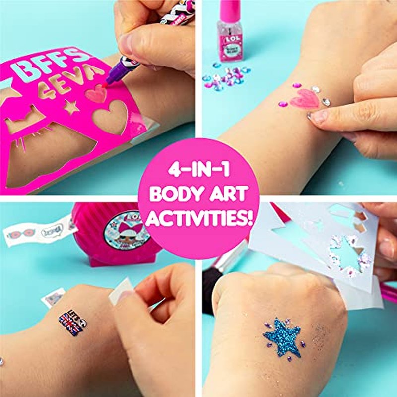 L.O.L. Surprise! Tattoo Roll-Its by Horizon Group USA, LOL Surprise Tattoos for Kids, Unroll Over 1 ft. of Surprises, Includes Temporary Tattoos, Body Art Markers, Stencils, Glitter, Body Gems & More