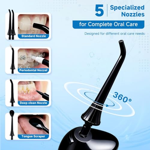 Black Cordless Water Flosser for Teeth & Braces, 300ML Travel Dental Cleaner