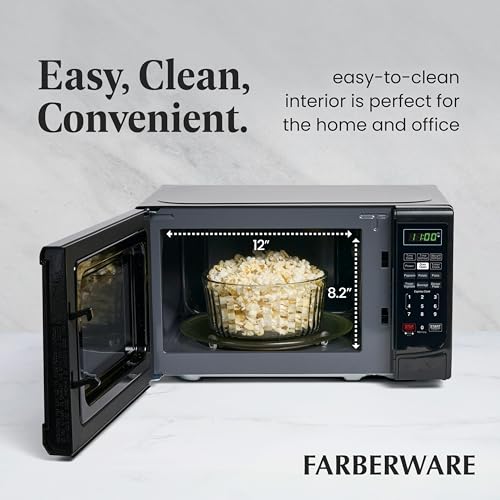 Farberware 0.7 Cu Ft Countertop Microwave Oven - 700W, Auto Cook, Defrost, Child Lock - Black