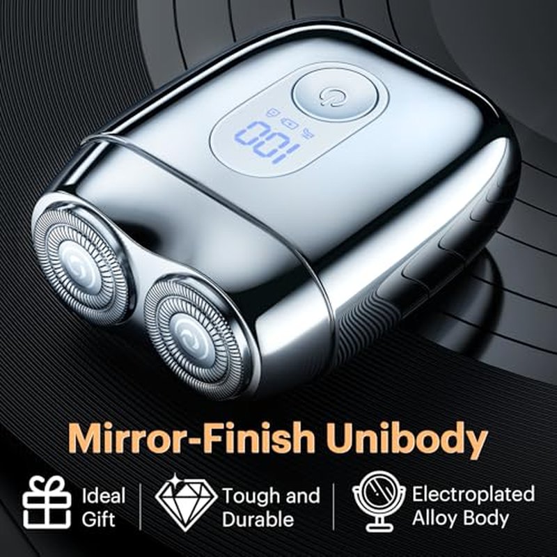 2026 New Portable Alloy Mini Shaver ? Electric Travel Gift Razor for Men, LED Display, USB-C Rechargeable 60-Mins Runtime, Waterproof, Wet/Dry Shave, Easy Cleaning Magnetic Detachable Head, Silver
