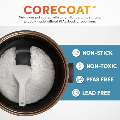 Professional CoreCoat 6-Cup & 12-Cup Digital Rice Cooker with Steaming & Lids - PFAS-Free Ceramic Coating