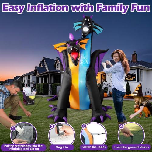 7FT Halloween Inflatable Dragon Decoration - Purple Two-Headed Outdoor Blowup