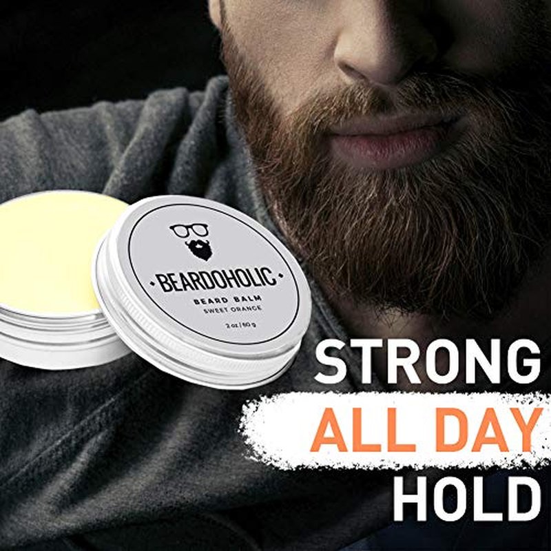 Beardoholic Beard Balm ? 100% Natural With Strong Hold That Lasts All Day - Shapes and Styles Beard With Ease ? Eliminate Beard Itch and Dandruff ? Light Orange Scent, 2 oz or 60 g Size of Container