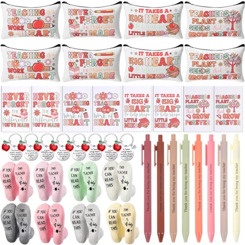 Boho Teacher Gifts Set - Heart Design Makeup Bag Socks Notebooks Keychains (40 Pieces)