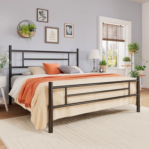 Full Size Metal Bed Frame with Headboard and Footboard - Black, Modern & Durable