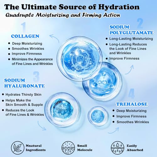 Collagen Face Mask with Hyaluronic Acid, Vitamin E Oil for Skin Care Hydrating, Moisturizing, Brightening & Anti Aging Face Masks Skincare for Oil, Dry, Acne, Sensitive All Skin Types 12PCS