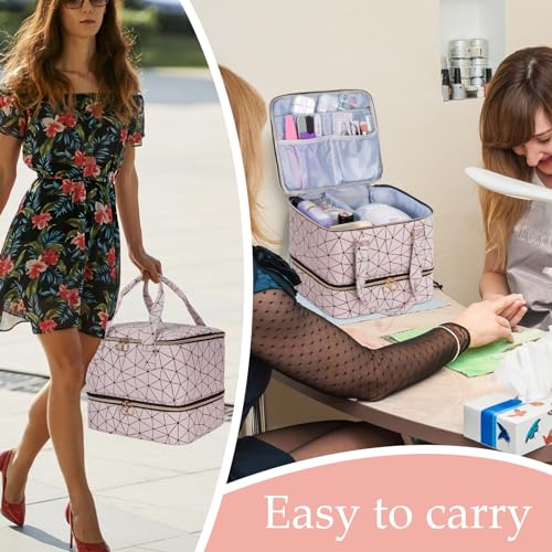 Large Pink Nail Polish Organizer Bag Holds 42 Bottles & Nail Lamp - Travel Case