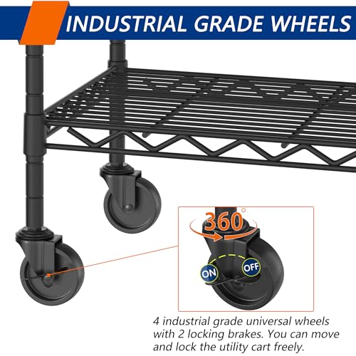 Adjustable Heavy Duty Wire Shelving Unit with Wheels - 4 Shelves, Black