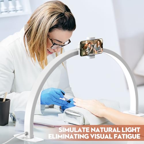Foldable Half Moon Nail Desk Lamp with Phone Holder - Large White