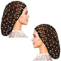 MTLEE 2 Pcs Black Mesh Crochet Pearl Hair Snood Rayon Knit Crocheted Sleeping Cap Net for Women Long Curly Hair