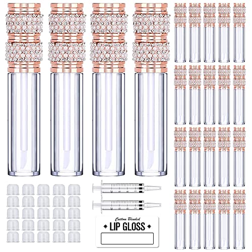 Pearl Diamond Lip Gloss Tubes Set - 24pcs 5ml Empty Lipstick Containers with Wand & Labels - DIY Makeup