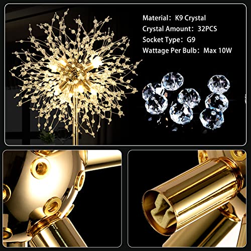 Gold Crystal Floor Lamp - 69 Inch Modern Standing Lamp with K9 Crystals & Foot Switch