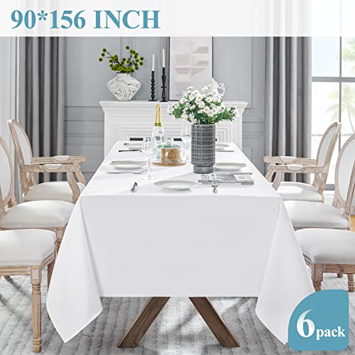 VidaFete 6 Pack White Rectangle Tablecloth 90x156 Inch for 6ft & 8ft Tables