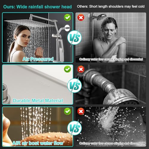 KEBAO All-Metal 16" Extension Dual Shower Head System — 10" Rain Head with Handheld, Brushed Nickel