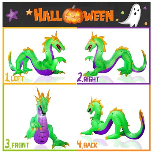 Giant Green 11FT Halloween Inflatable Dragon with LED Lights - Outdoor Yard Decor