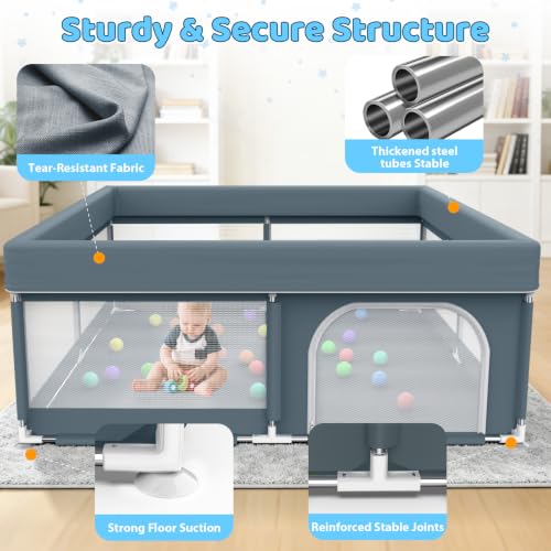Large Baby Playpen 79x71 Inches Indoor & Outdoor Toddler Play Yard - Grey