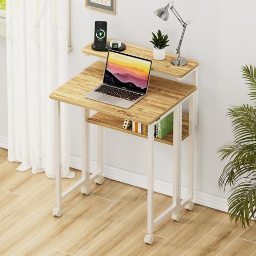 GreenForest Folding Desk with Adjustable Monitor Stand - 24.8 Inch Oak