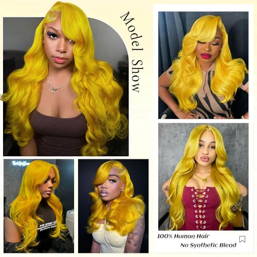 Yellow Lace Front Wig 13x6 Human Hair Body Wave 22 Inch with Natural Hairline
