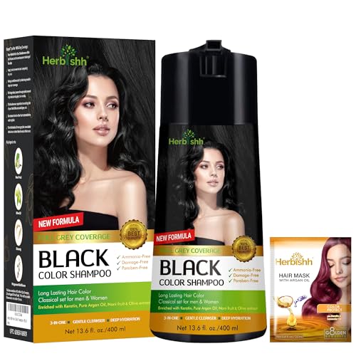 Herbishh Black Hair Dye Shampoo 3-in-1 Color for Gray Hair, 400ml