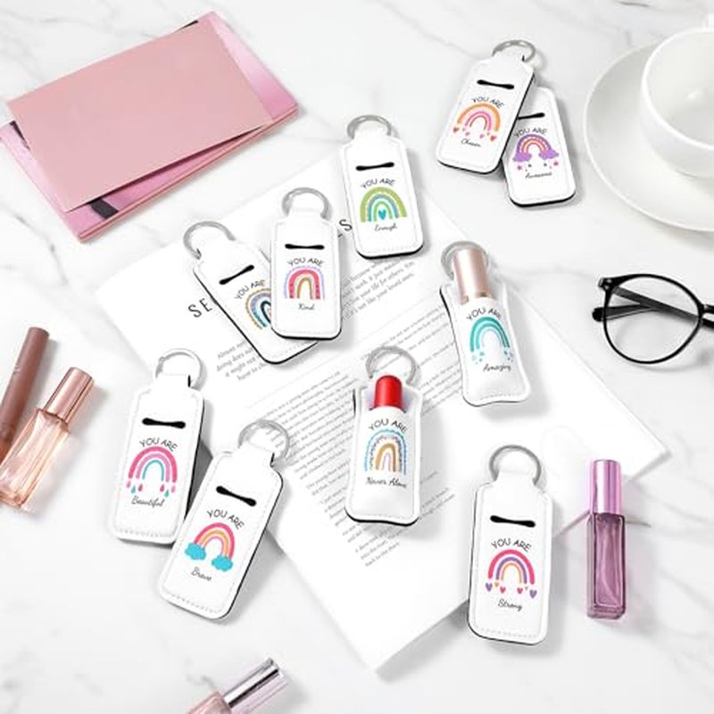 40 Pcs Rainbow Lipstick Holder with Inspirational Words Clip on Lip Gloss Sleeve Keychain Lip Balm Holder Graduation Gifts