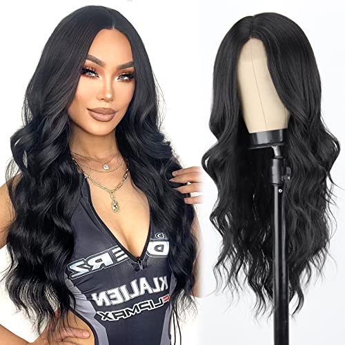 LINGHANG Black 1 26-Inch Curly Wavy Wig for Women, Natural Look