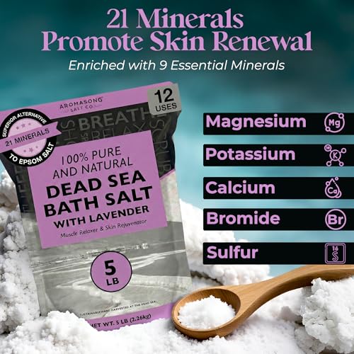 Dead Sea Salt with Lavender 80oz - Bath Soak & Body Scrub for Relaxation - Aromasong