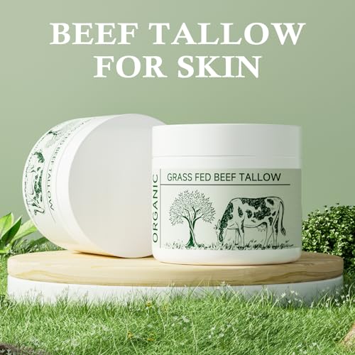 Beef Tallow, Tallow Face Moisturizer, Beef Tallow for Skin, Unscented 100% Organic Beef Tallow Blam Grass Fed Finished Whipped Tallow Face Cream Moisturizer Body Lotion Skin Care for Sensitive Skin