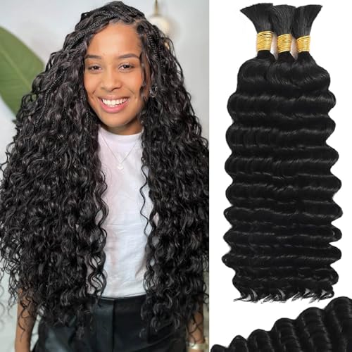Seveco Deep Wave Braiding Human Hair - 22 Inch Virgin Curly Bundles, Knotless Boho Braids, 120g