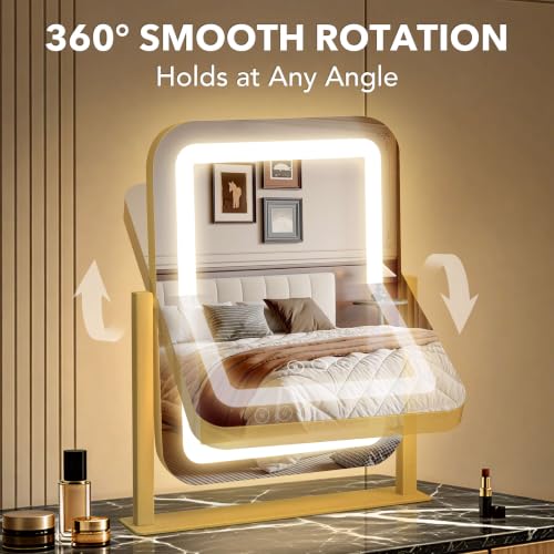 Gold 13.9" x 12" LED Vanity Mirror with Lights, Touch Control