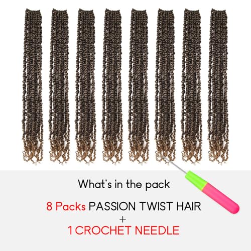 Pre-Twisted Passion Twist Crochet Hair 22 Inch for Black Women - Ombre Honey Blonde, Pack of 8