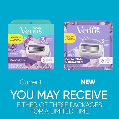 White Gillette Venus ComfortGlide Freesia Women's Razor Refill Cartridges - 6 Pack, Fits Venus Handles