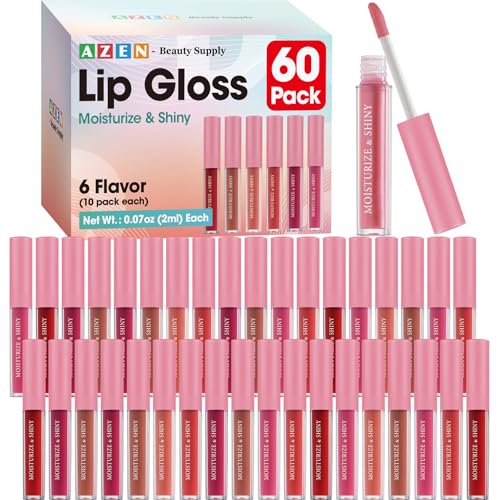 AZEN 60 Pack Lip Gloss Set - Varied Shimmery Colors A-60P