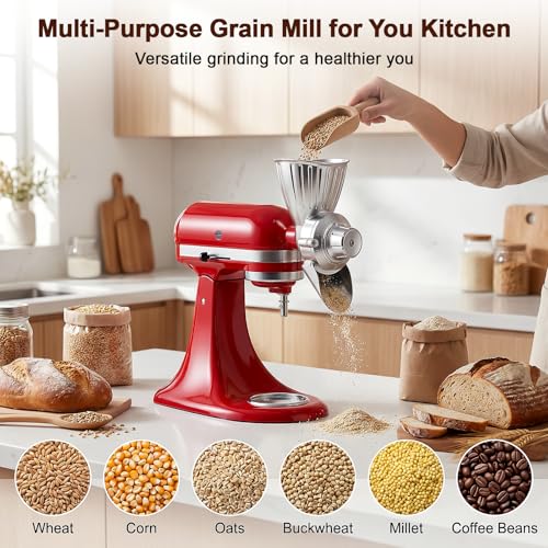 FOCOLLK KitchenAid Grain Mill Attachment, Silver — 9 Grind Settings