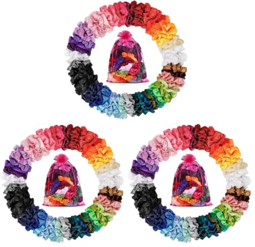 ADRIONE Satin Scrunchies Pack of 60 - 180 Count Silk Hair Ties for Women & Girls, No Slip, Curly & Thick Hair Friendly