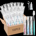 Maxcheck 100 Sets Disposable Toothbrushes with Toothpaste & Dental Floss Bulk Variety