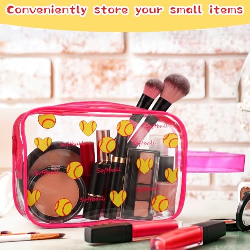 24 Pcs Softball Clear Makeup Bags with Zipper Bulk Sport Goodie Clear PVC Pouch Organizer Waterproof Travel Case for Woman Team Gifts Birthday Decorations Supplies