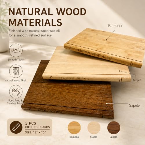 Book Shaped Cutting Board Set - 3 Walnut Boards with Stand - 1Set