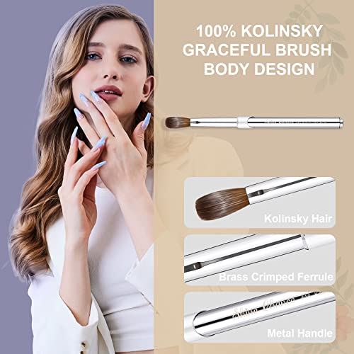 2Pcs Acrylic Nail Art Brush Size 10, 100% Pure Kolinsky Hair Oval Nail Brush for Acrylic Application, Professional Nail Extension Manicure Tool Striping Nail Drawing Pen for Home Salon