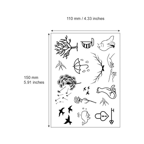Black Flowers Tree Temporary Tattoo Sticker Waterproof Geometric Insect Women Girls Neck Chest Hand 15X11cm Set of 4 (SF267)