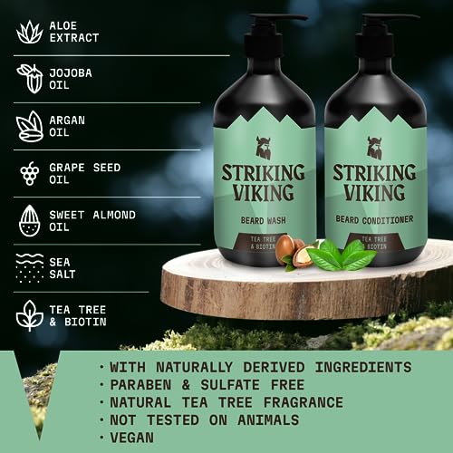 Beard Shampoo & Conditioner Set - Tea Tree & Biotin, Paraben & Sulfate Free, 10oz